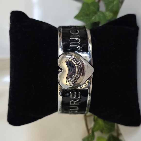 Silver with Black Enamel Clamper Hinge Bangle Bracelet Juicy Couture - Picture 1 of 12